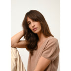 T-Shirt Col V - Glamis - Camel Chiné
