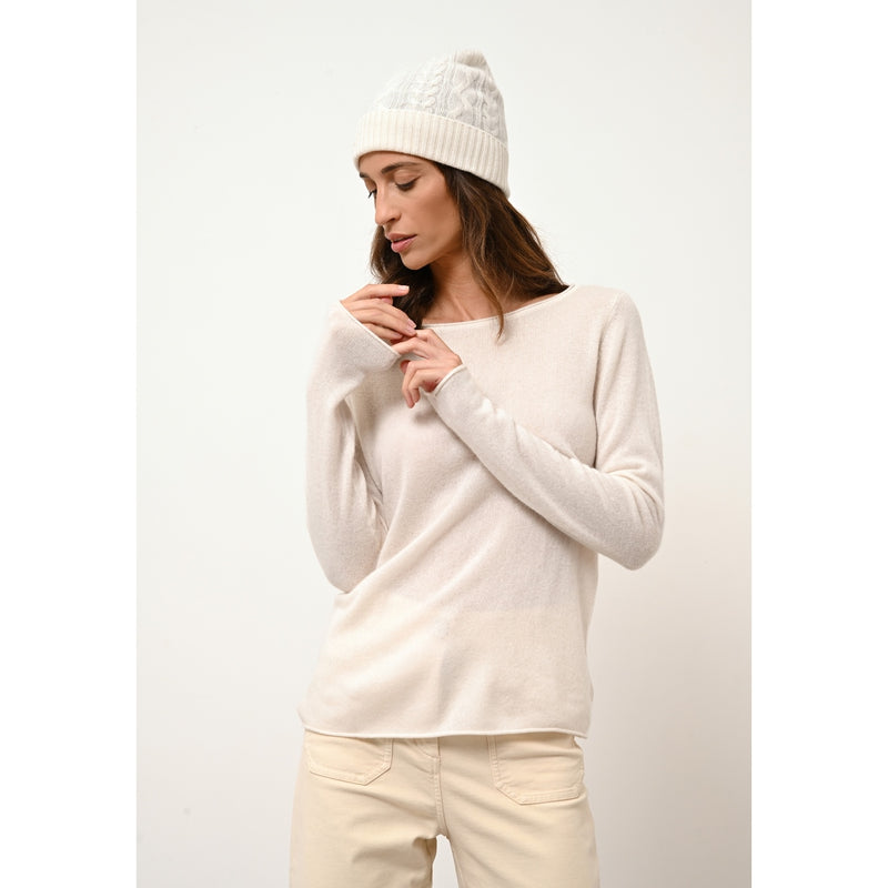 Just Cashmere - Bonnet Cleo Neige - 100% Cachemire - 4 Fils - Torsade - Mixte