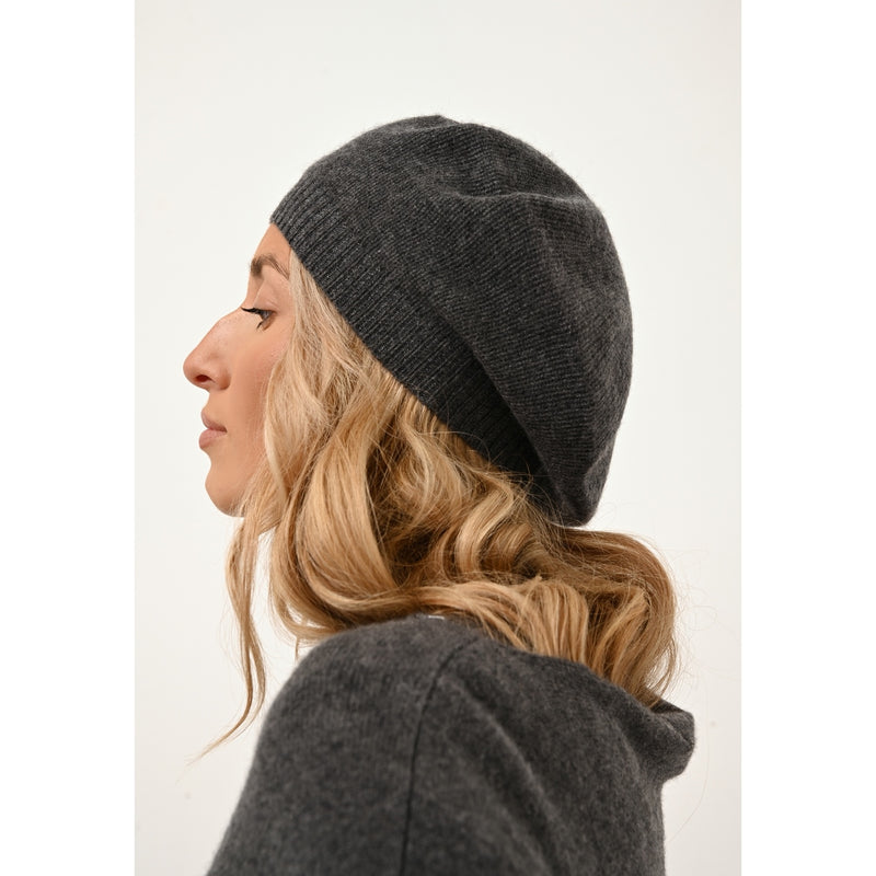 Just Cashmere - Béret Paris Anthracite Chiné, 100% Cachemire, 4 Fils, Jersey - Mixte