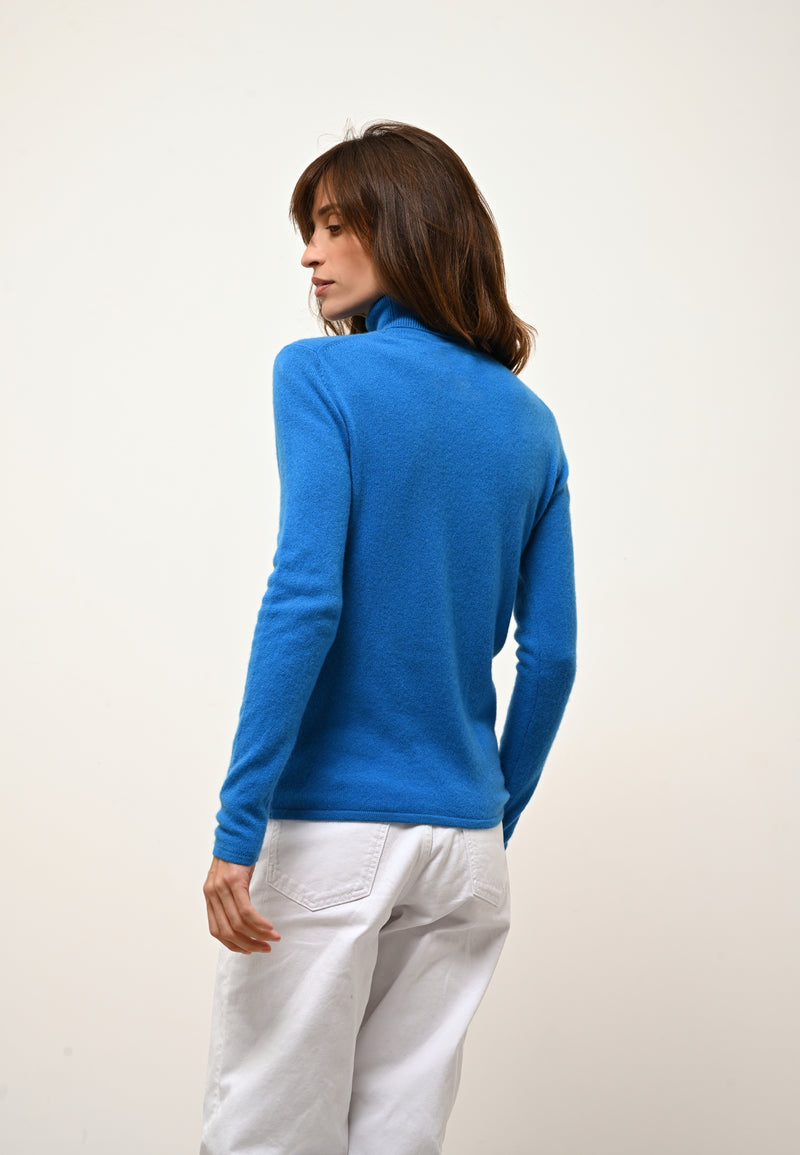 Pull Col Roulé Ava - 100% Cachemire 2 Fils - Azur - Femme