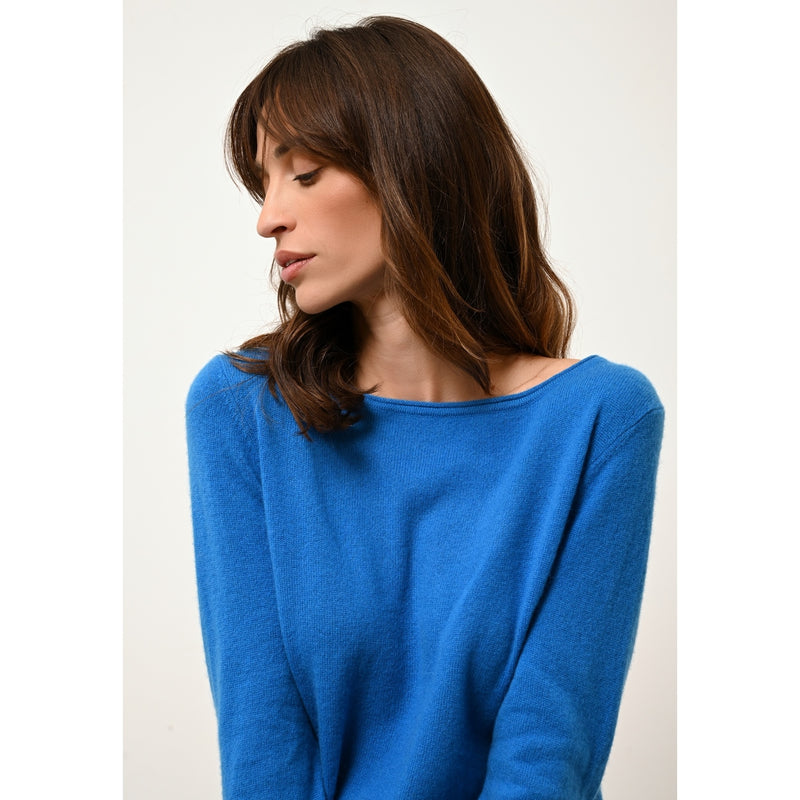 Pull Col Bateau Grace - 100% Cachemire 2 Fils - Azur - Femme