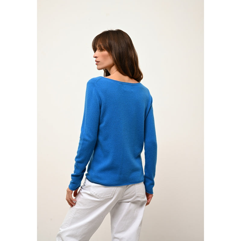 Pull Col Bateau Grace - 100% Cachemire 2 Fils - Azur - Femme