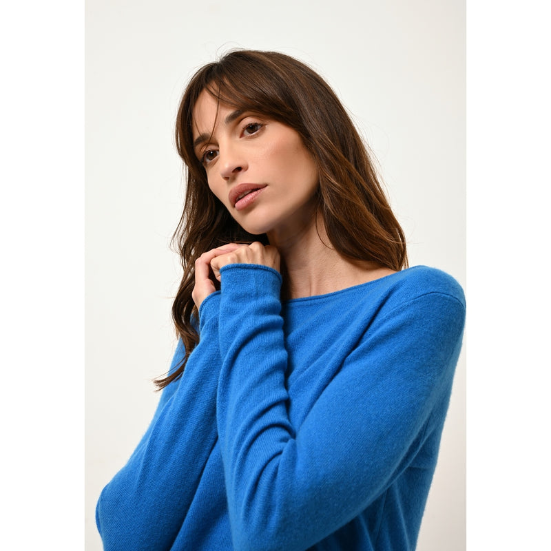 Pull Col Bateau Grace - 100% Cachemire 2 Fils - Azur - Femme