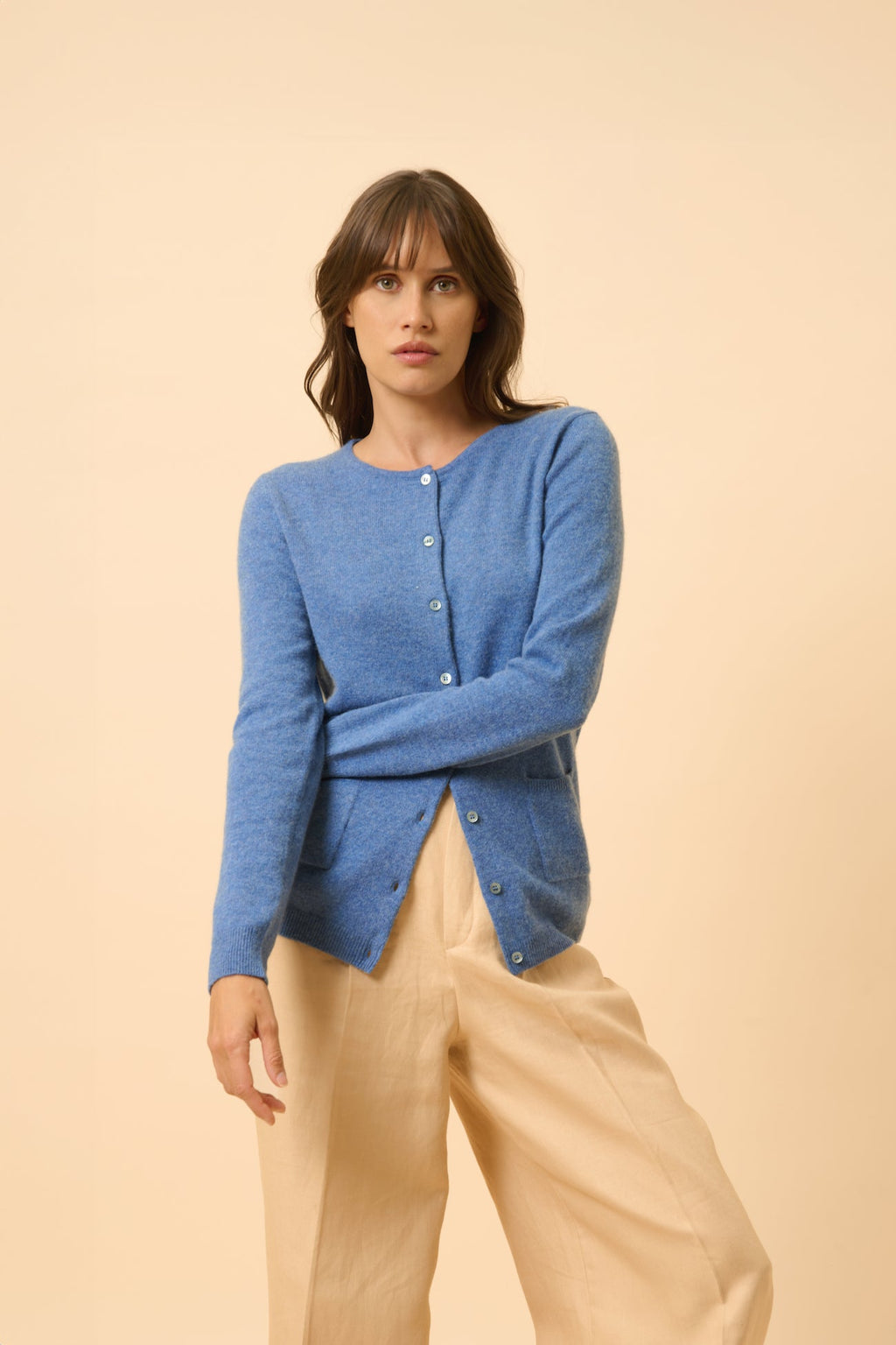 Round Neck Cardigan - Katharine - Denim Blue