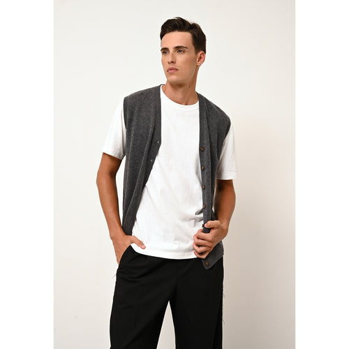 Cardigan Col V Sans Manches - Lana - Anthracite Chiné