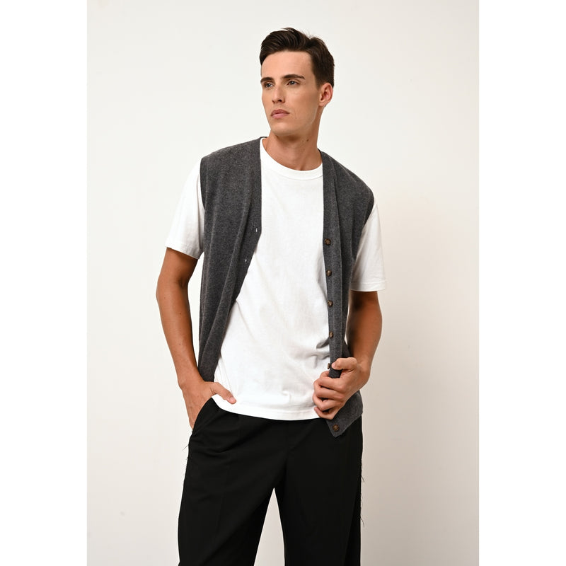 Cardigan Col V Sans Manches - Lana - Anthracite Chiné