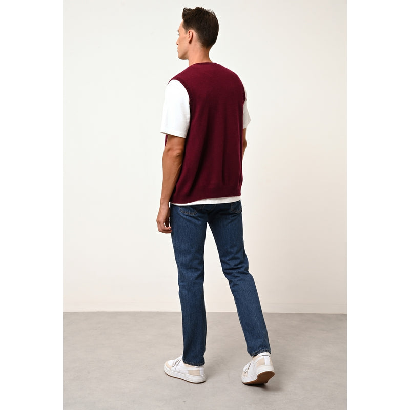 Cardigan Col V Sans Manches Lana - 100% Cachemire 2 Fils - Bordeaux - Homme