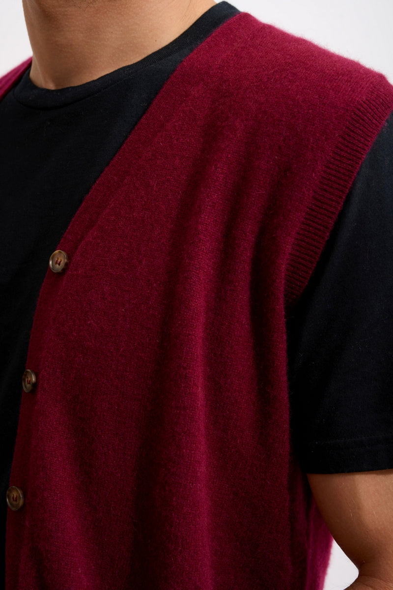 Cardigan Col V Sans Manches - Lana - Bordeaux