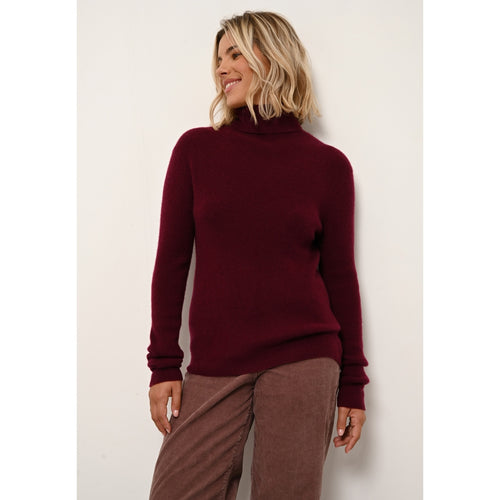 Just Cashmere - Pull Col Roulé Lanais Bordeaux - 100% Cachemire - 2 Fils - Cotes Traditionelles - Femme