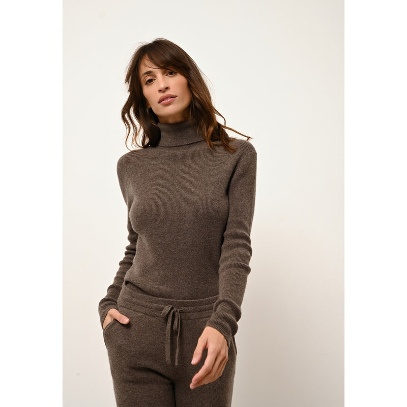 Just Cashmere - Pull Col Roulé Lanais - Taupe ChinÉ - 100% Cachemire 2 Fils - Femme