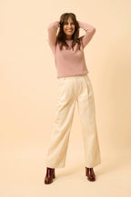 Pull Col Rond - Avana - Bois De Rose