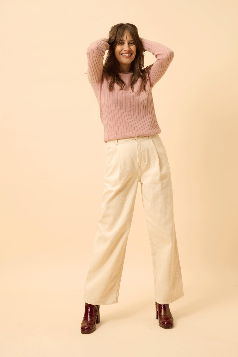 Pull Col Rond - Avana - Bois De Rose