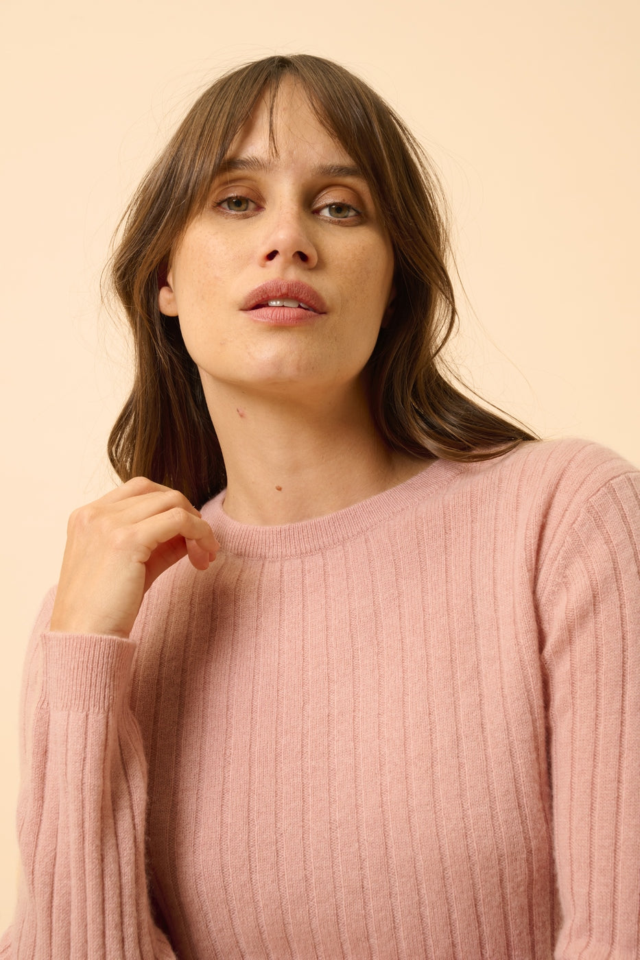 Pull Col Rond - Avana - Bois De Rose