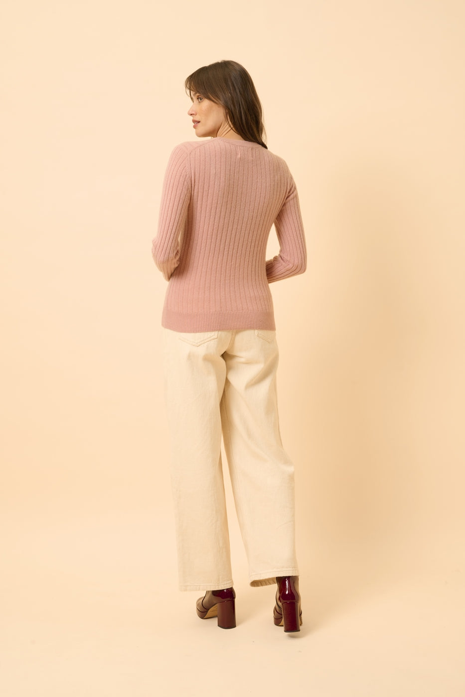 Pull Col Rond - Avana - Bois De Rose