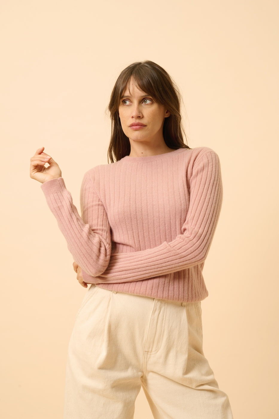 Pull Col Rond - Avana - Bois De Rose