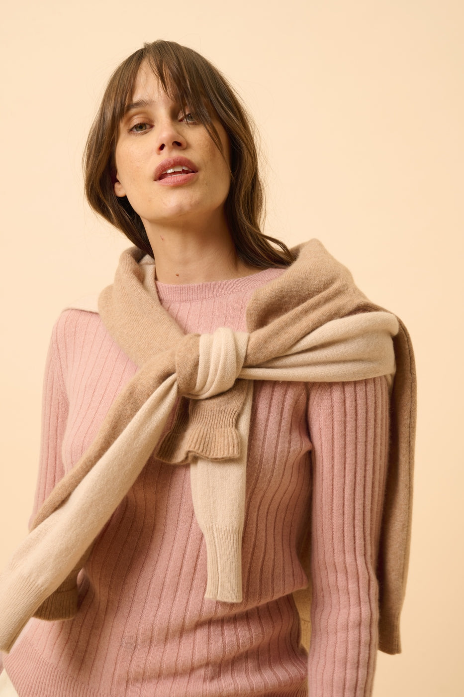 Pull Col Rond - Avana - Bois De Rose