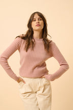 Pull Col Rond - Avana - Bois De Rose