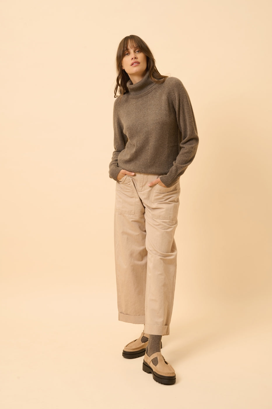 Jersey Cuello Vuelto - Lilly - Taupe Jaspeado