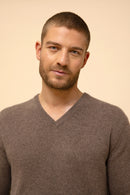 Pull Col V 4 Fils - Nathan - Taupe Chiné