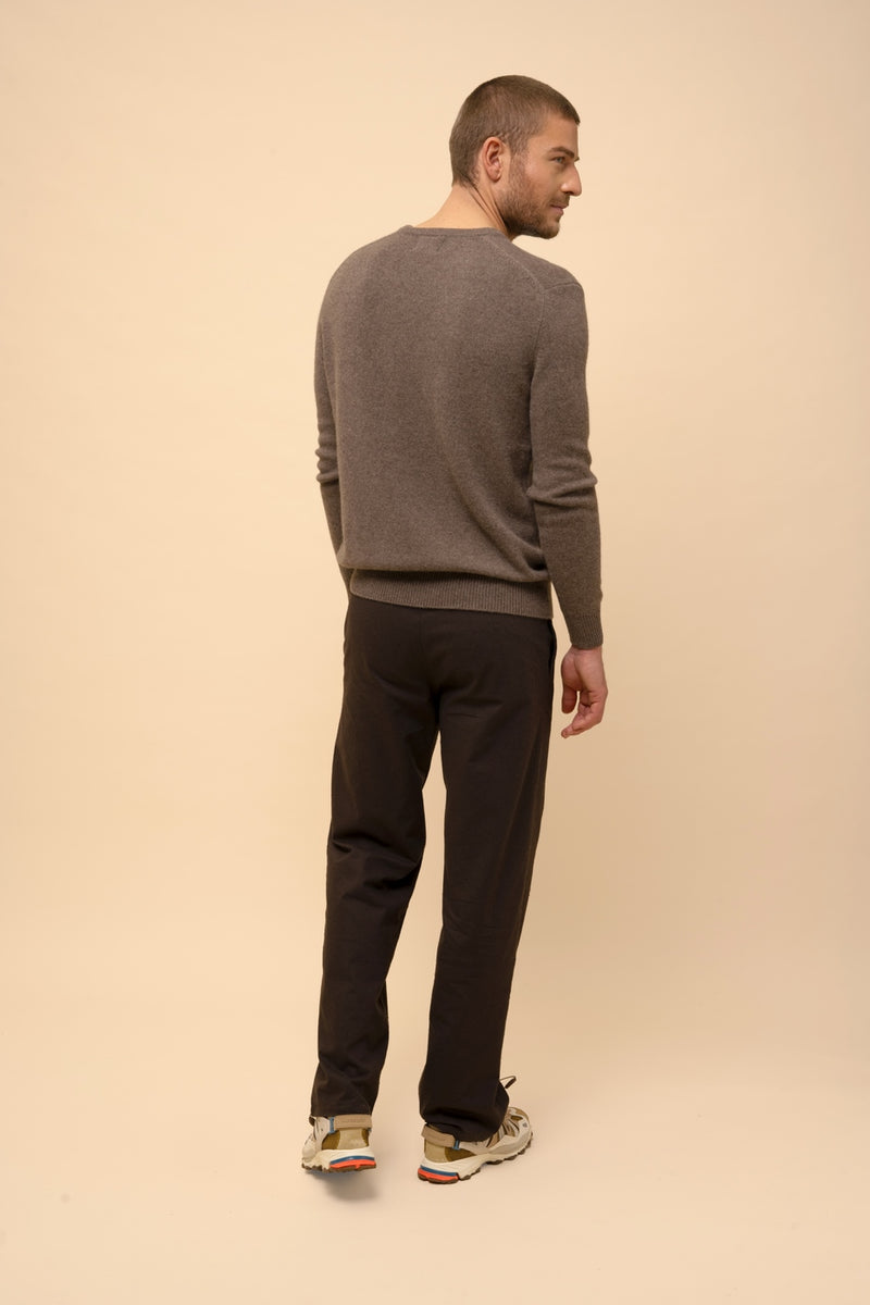 Pull Col V 4 Fils - Nathan - Taupe Chiné