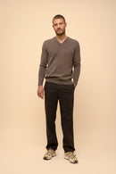 Pull Col V 4 Fils - Nathan - Taupe Chiné