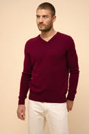 Pull Col V 4 Fils Nathan  - 100% Cachemire 4 Fils - Bordeaux - Homme