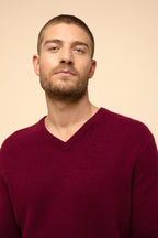 Pull Col V 4 Fils - Nathan - Bordeaux