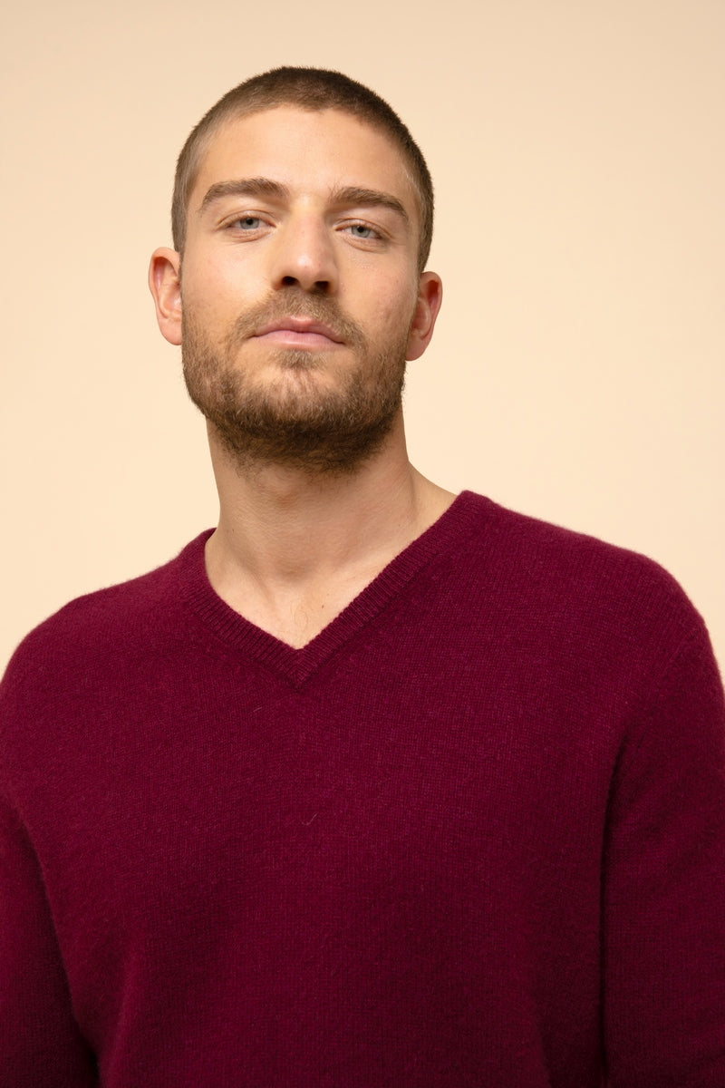 4-Ply V-Neck Jumper - Nathan - Burgundy