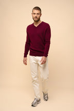 Pull Col V 4 Fils - Nathan - Bordeaux