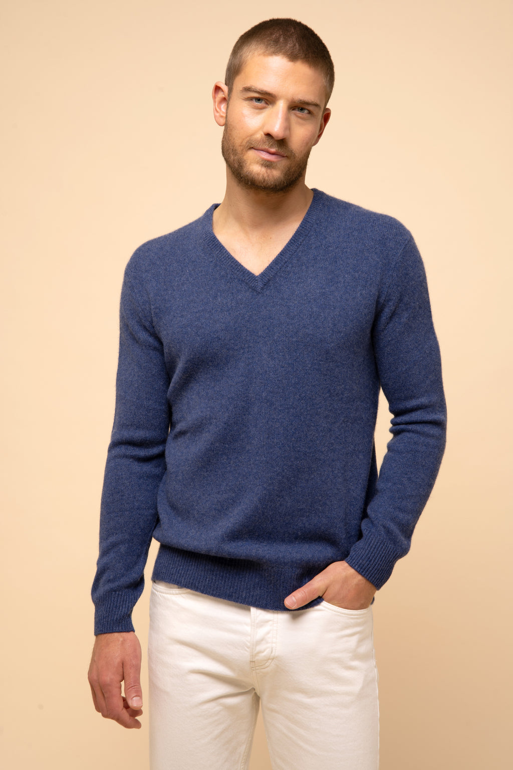 Pull Col V 4 Fils - Nathan  - Océan Chiné