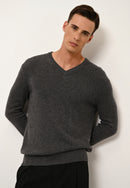 Pull Col V 4 Fils Nathan  - 100% Cachemire 4 Fils - Anthracite Chiné - Homme