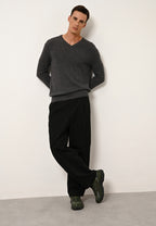 4-Ply V-Neck Jumper - Nathan - Mottled Anthracite