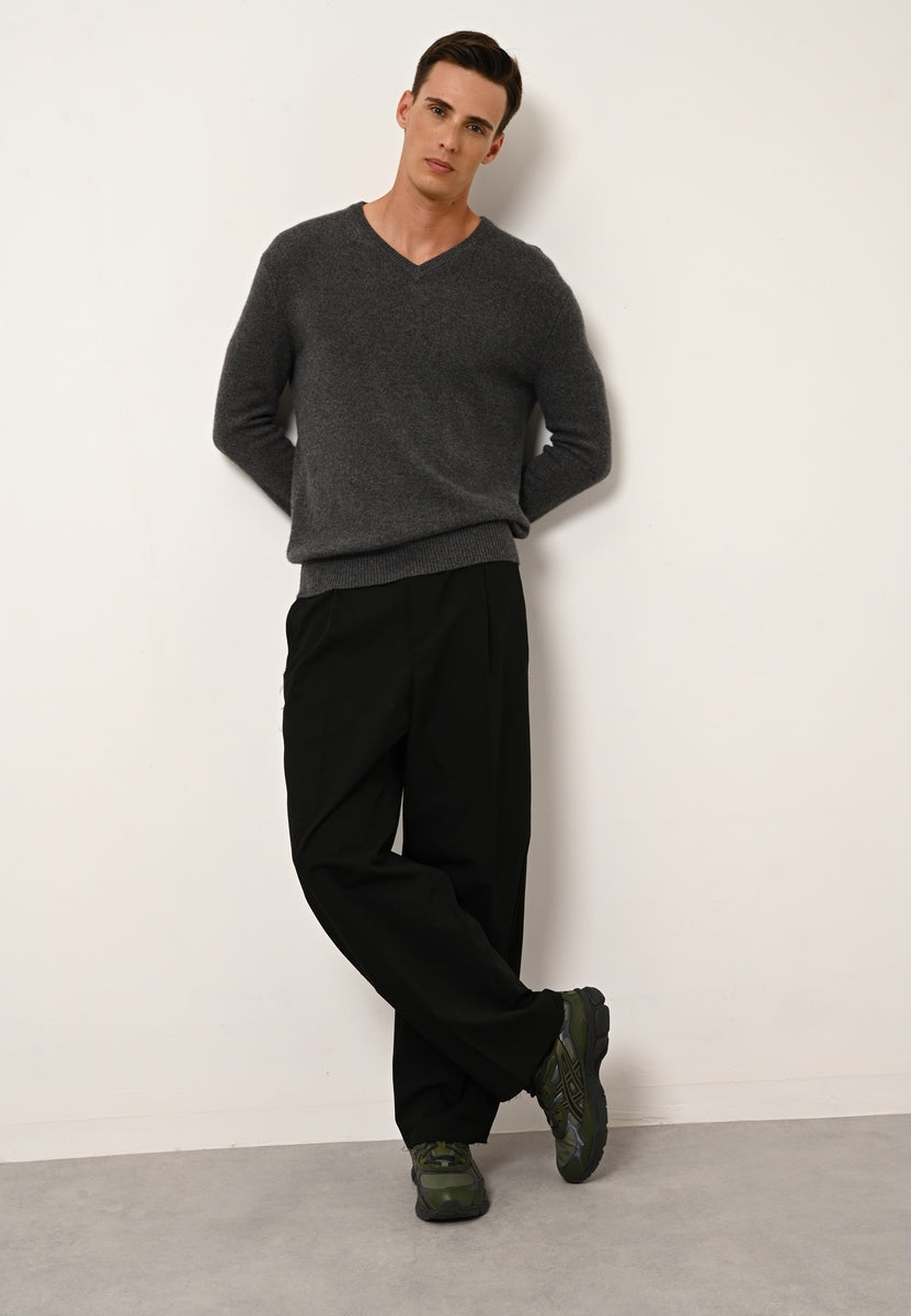 4-Ply V-Neck Jumper - Nathan - Mottled Anthracite