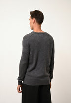 4-Ply V-Neck Jumper - Nathan - Mottled Anthracite