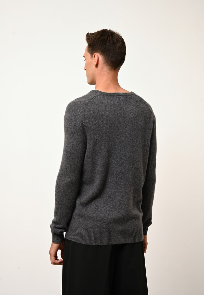 Pull Col V 4 Fils Nathan  - 100% Cachemire 4 Fils - Anthracite Chiné - Homme