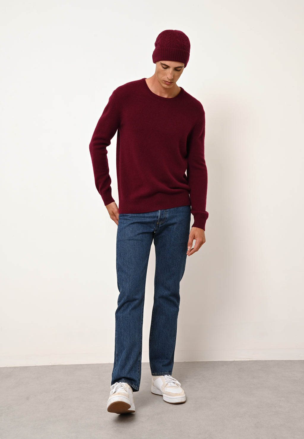 Pull Col Rond 4 Fils - Gabin - Bordeaux