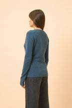 4-Ply V-Neck Jumper - Abby - 100% Cashmere, 4-Ply - Mottled Teal - Women