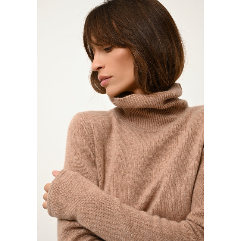 Cashmere  sudadera Just - June Jersey cuello vuelto jaspeado camel, 100% cachemira, 4 hilos, - Mujer