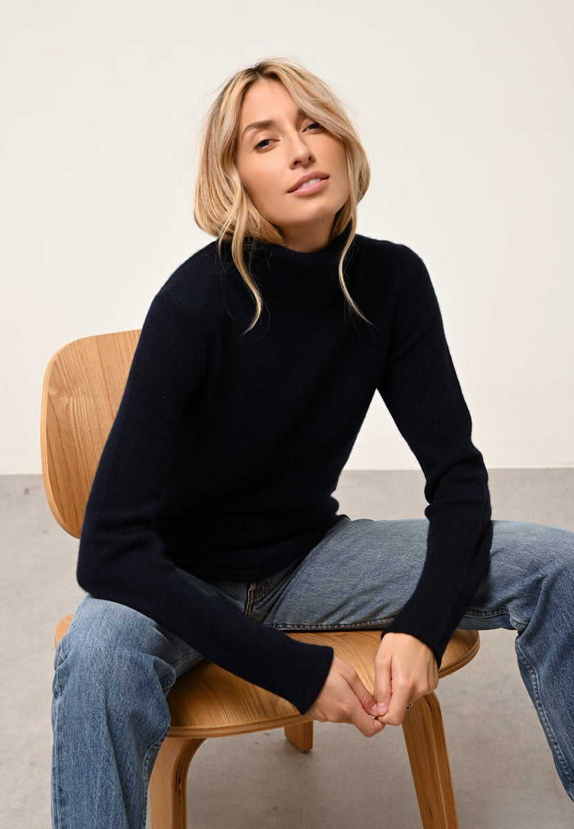 Roll Neck 4-Ply Jumper - June - Navy