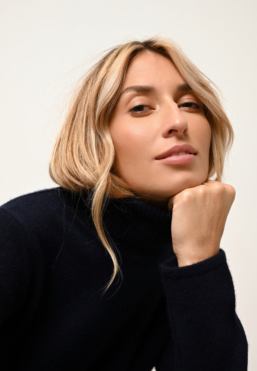 Roll Neck 4-Ply Jumper - June - Navy