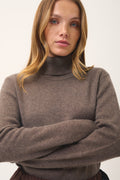 4-Ply Roll Neck Jumper - June - Heathered Taupe
