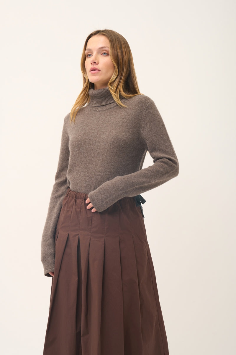 4-Ply Roll Neck Jumper - June - Heathered Taupe