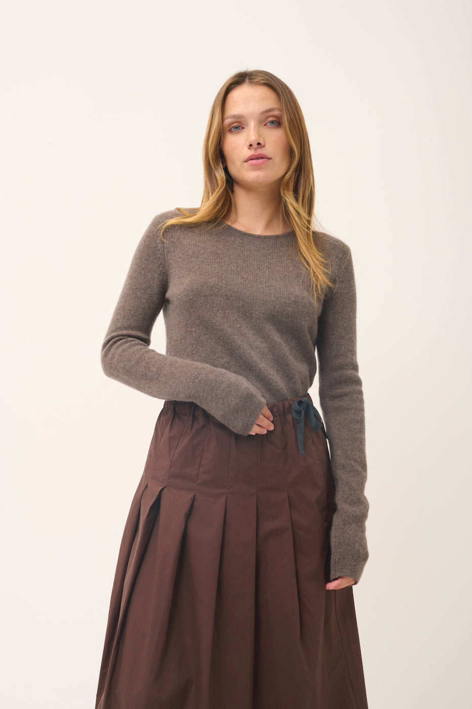 4-Ply Round-Neck Jumper - Joyce - Taupe Chiné