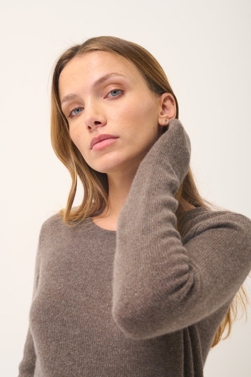 4-Ply Round-Neck Jumper - Joyce - Taupe Chiné
