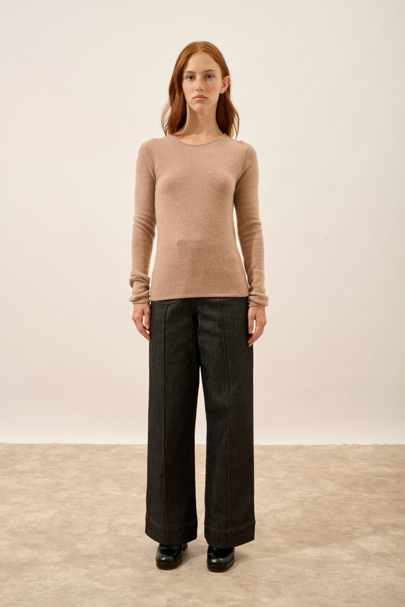 Pull Col Rond 4 Fils - Joyce - Camel Chiné