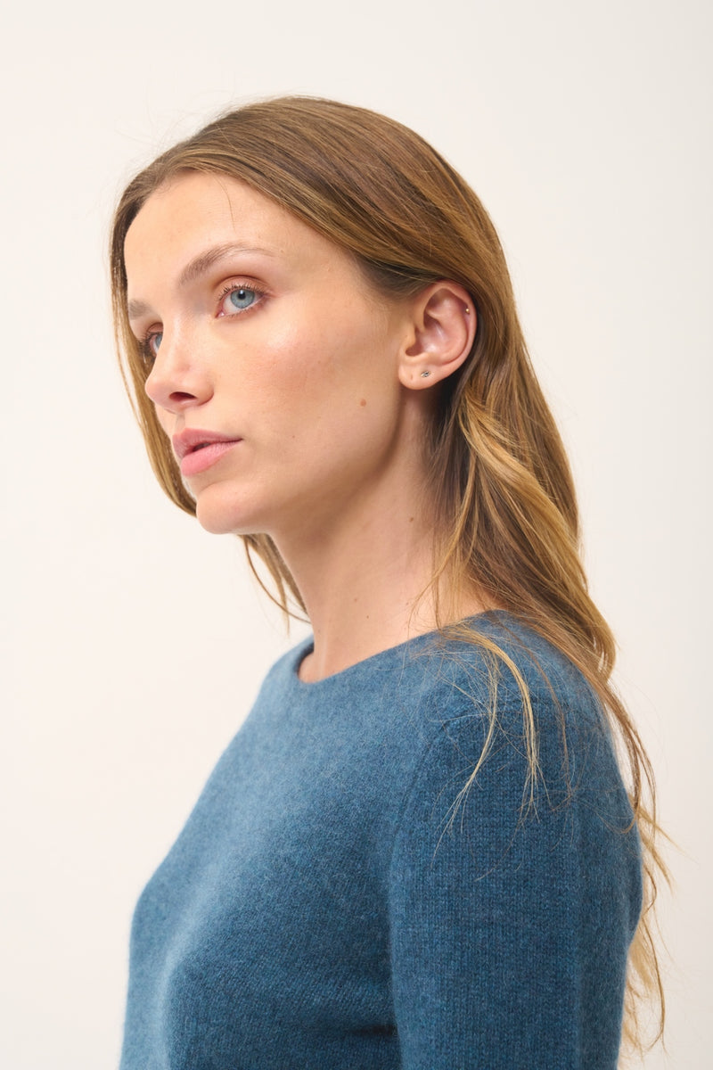 Pull Col Rond 4 Fils - Joyce - Vert Canard Chiné