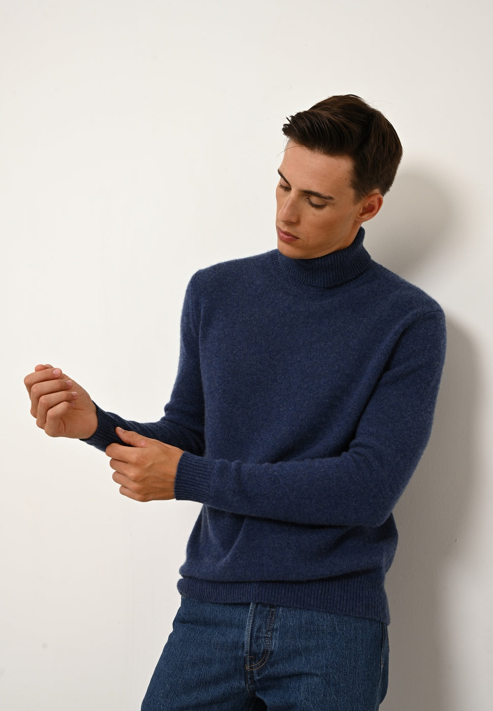 4-Ply Roll Neck Jumper - Sacha - Ocean Chiné