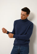 4-Ply Roll Neck Jumper - Sacha - Ocean Chiné