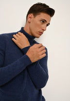4-Ply Roll Neck Jumper - Sacha - Ocean Chiné
