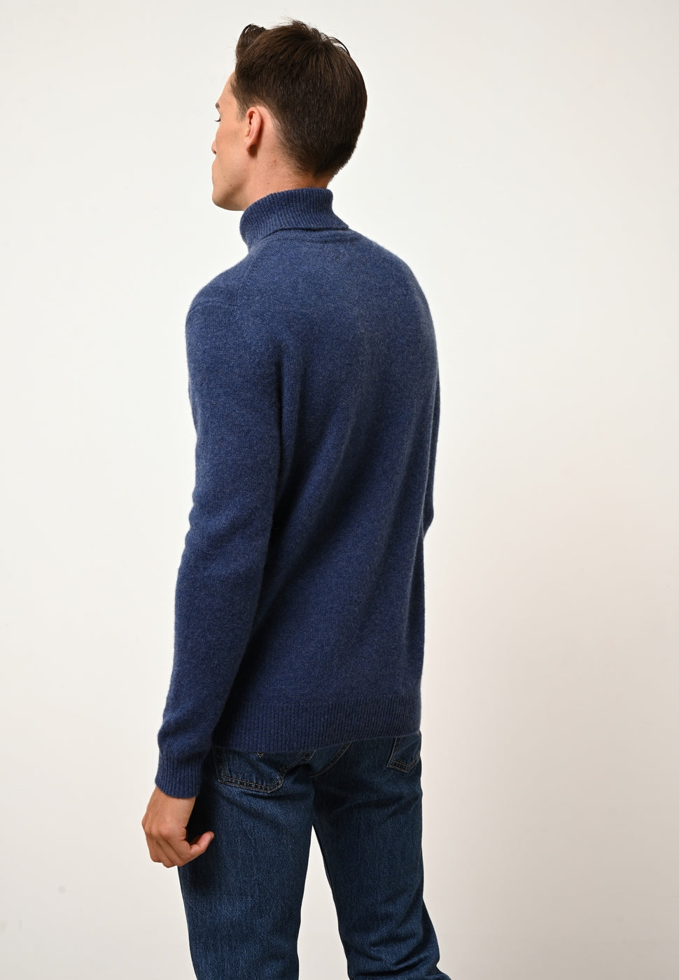 4-Ply Roll Neck Jumper - Sacha - Ocean Chiné